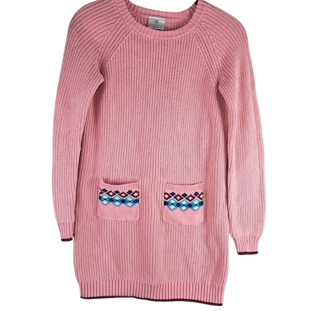 Hanna Andersson 100% Cotton Pink Fair Isle Girls Sweater Dress in 150 (12)